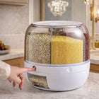 Premium 360° Rotating 6-Grid Grain Dispenser – One-Touch Cereal & Rice Organizer