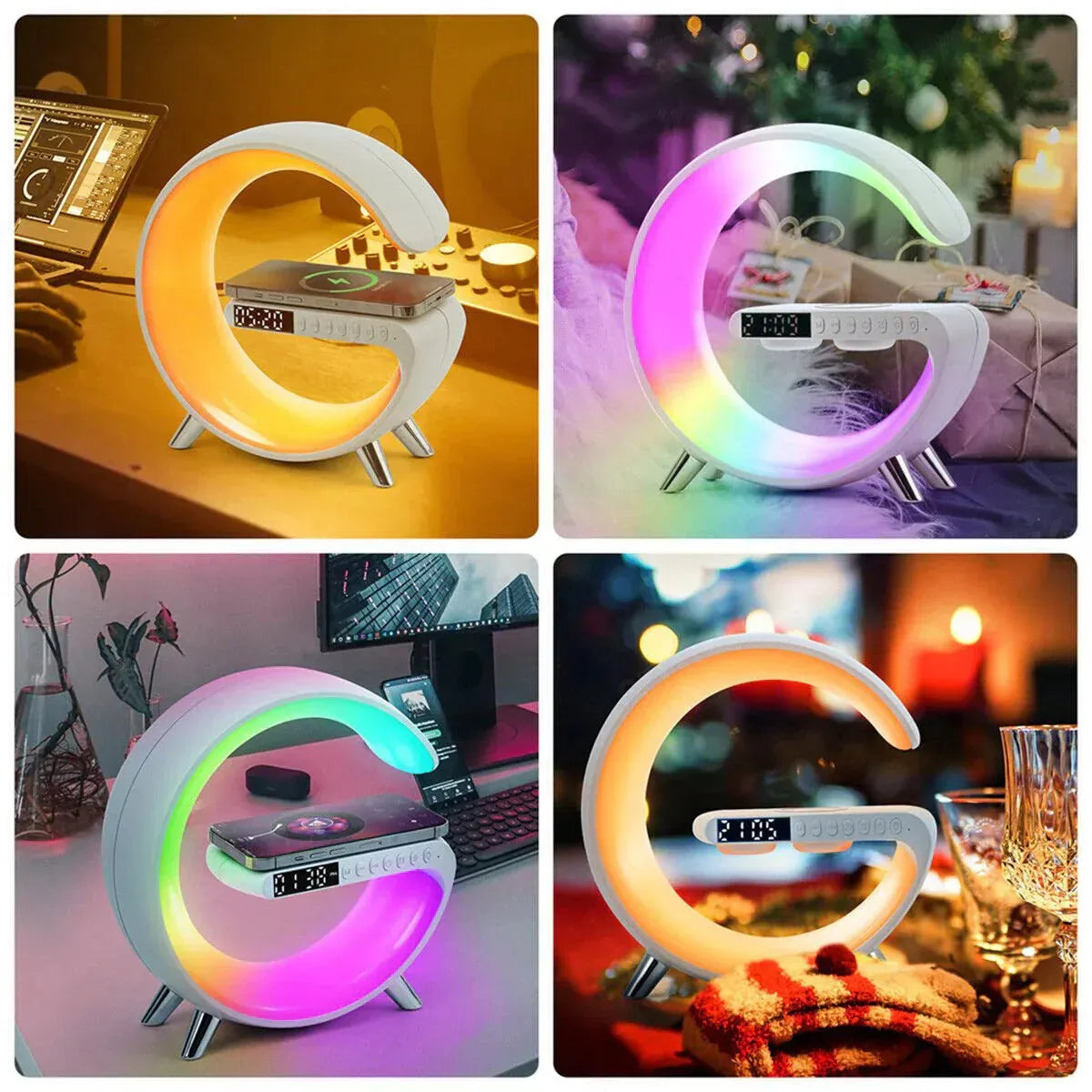 G shaped Lamp - Bluetooth Speaker- Wireless Charger & Digital Clock