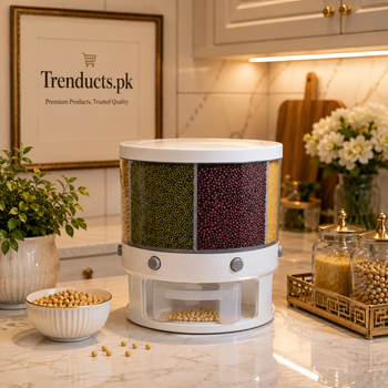 Premium 360° Rotating 6-Grid Grain Dispenser – One-Touch Cereal & Rice Organizer
